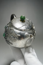 Load image into Gallery viewer, 999 Pure Silver Handmade Jade Gourd Teapot with Silver Wire Inlay 全手工掐丝镶玉葫芦藤银壶 230ml
