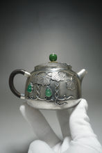 Load image into Gallery viewer, 999 Pure Silver Handmade Jade Gourd Teapot with Silver Wire Inlay 全手工掐丝镶玉葫芦藤银壶 230ml
