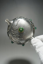 Load image into Gallery viewer, 999 Pure Silver Handmade Jade Gourd Teapot with Silver Wire Inlay 全手工掐丝镶玉葫芦藤银壶 230ml
