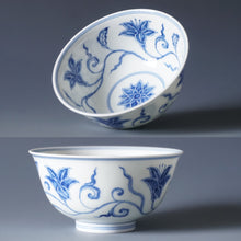 Load image into Gallery viewer, Wood Fired Qinghua Lillies Jingdezhen Porcelain Teacup 柴窑青花百合杯 140ml
