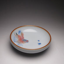 Load image into Gallery viewer, 60ml Hand Painted Goldfish Moon White Ruyao Flat Teacup 汝窑月白金鱼扁杯
