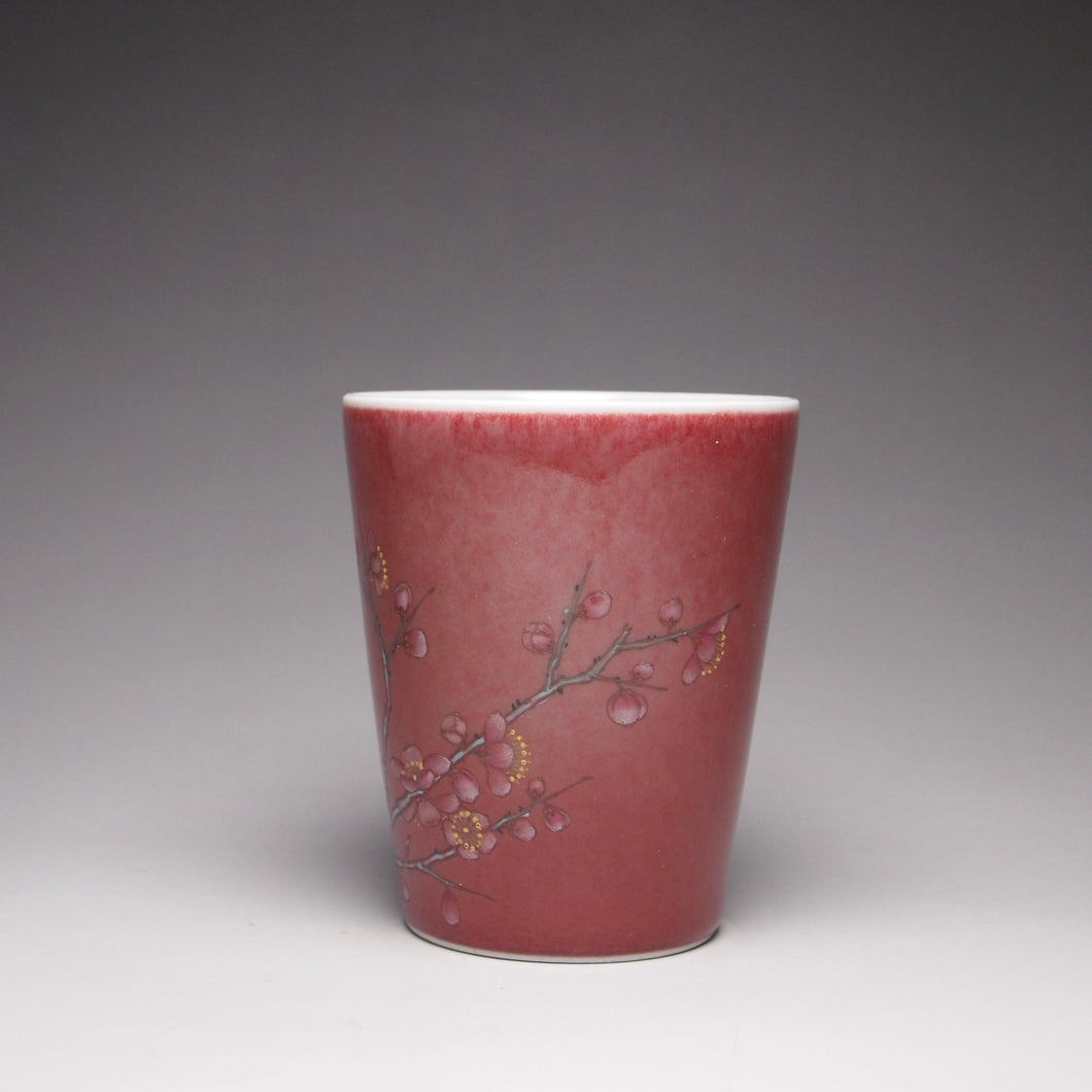 75ml JiangDouHong (Peach Blossom) Porcelain Teacup with Blossoms 豇豆红彩绘杯