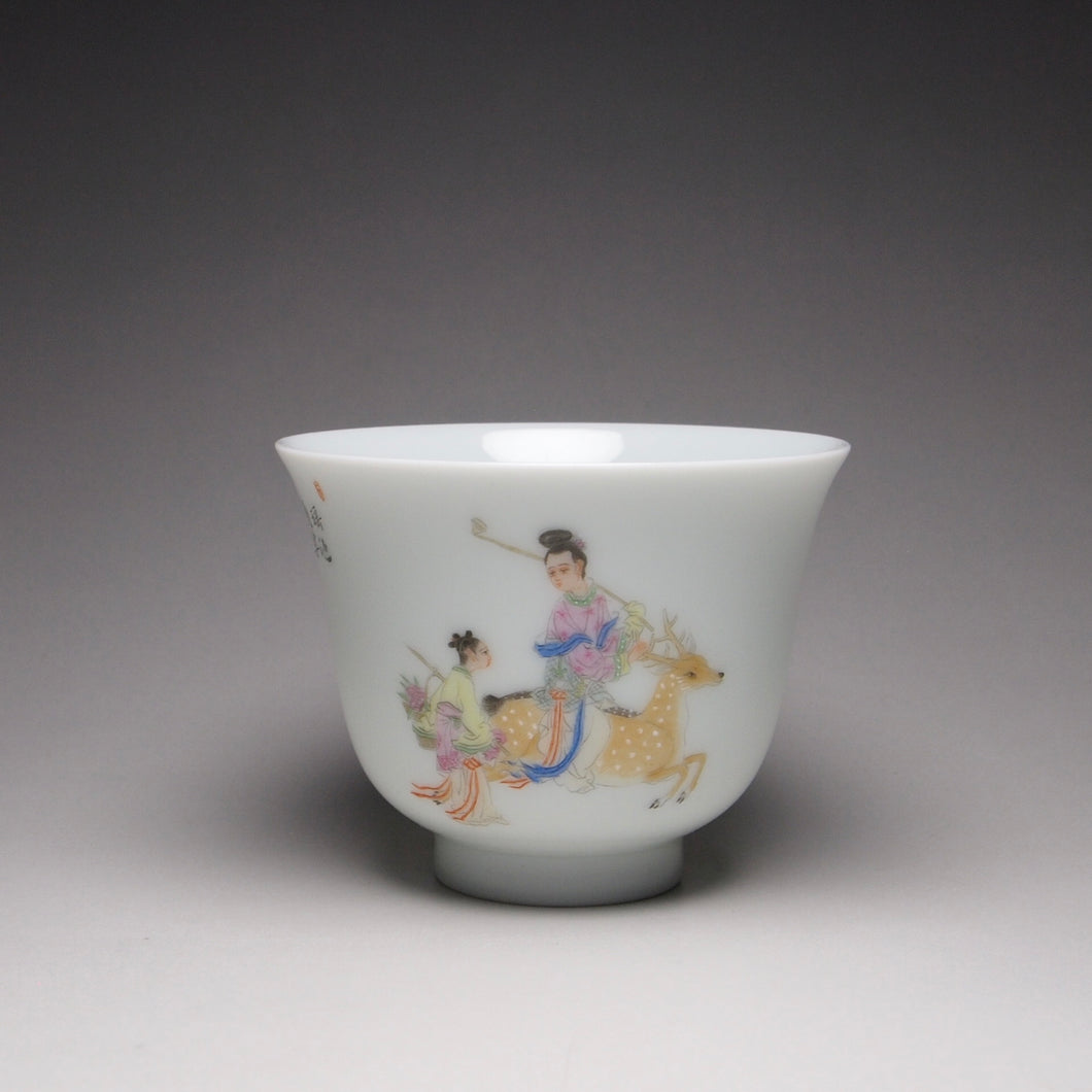 Fairy with Deer on the Way to the Banquet Falangcai Porcelain Teacup 珐琅彩瑶池赴宴杯 80ml