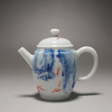 Load image into Gallery viewer, Qinghua Koi Jingdezhen Fine Porcelain Teapot by Master KuangShi 青花匡石手绘高士壶-锦鲤 85ml
