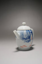 Load image into Gallery viewer, Qinghua Koi Jingdezhen Fine Porcelain Teapot by Master KuangShi 青花匡石手绘高士壶-锦鲤 85ml
