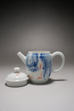 Load image into Gallery viewer, Qinghua Koi Jingdezhen Fine Porcelain Teapot by Master KuangShi 青花匡石手绘高士壶-锦鲤 85ml
