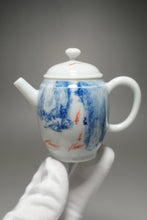 Load image into Gallery viewer, Qinghua Koi Jingdezhen Fine Porcelain Teapot by Master KuangShi 青花匡石手绘高士壶-锦鲤 85ml
