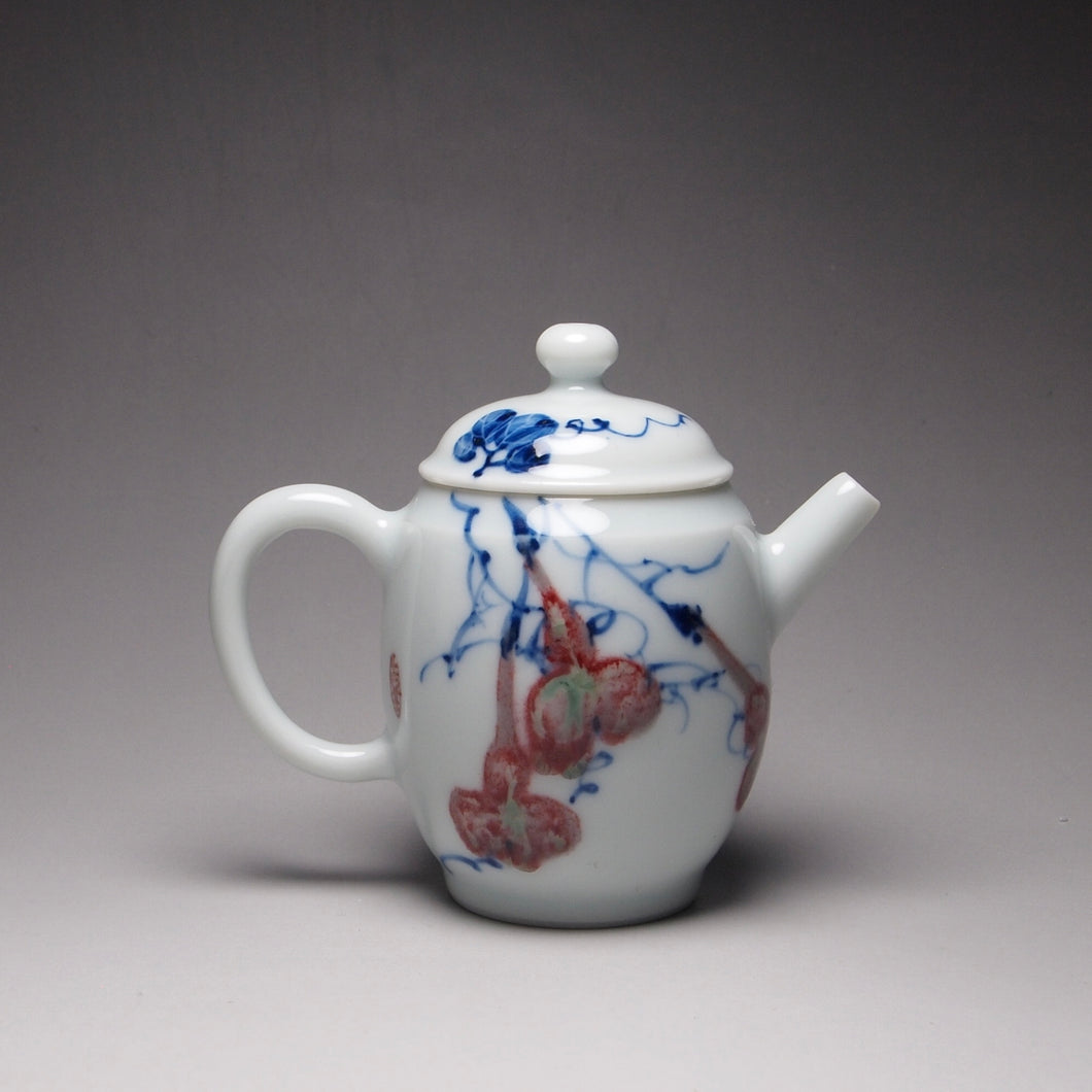 Qinghua Youlihong Gourd Motif Jingdezhen Porcelain Teapot 青花釉里红高仕壶（葫芦) 85ml