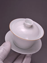 Load image into Gallery viewer, 90ml Little Horseshoe Tianbai Jingdezhen Porcelain Gaiwan with Brown Rim
