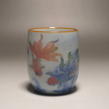 Load image into Gallery viewer, 90ml Qinghua Two Goldfish Moon White Ruyao Teacup 月白青花金鱼杯
