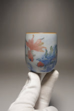 Load image into Gallery viewer, 90ml Qinghua Two Goldfish Moon White Ruyao Teacup 月白青花金鱼杯
