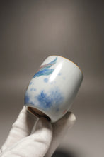 Load image into Gallery viewer, 90ml Qinghua Goldfish Moon White Ruyao Teacup 月白青花金鱼杯
