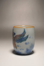 Load image into Gallery viewer, 90ml Qinghua Goldfish Moon White Ruyao Teacup 月白青花金鱼杯

