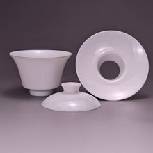 Load image into Gallery viewer, 90ml Little Horseshoe Tianbai Jingdezhen Porcelain Gaiwan with Brown Rim
