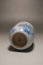 Load image into Gallery viewer, 90ml Qinghua Two Goldfish Moon White Ruyao Teacup 月白青花金鱼杯
