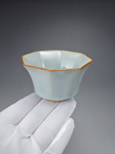 Load image into Gallery viewer, Pair of Matching 90ml Octagon Azure Ruyao Teacups 天青汝窑八角对杯
