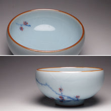 Load image into Gallery viewer, 100ml Hand Painted Plum Flower Royal Jade Ruyao Teacup 汝窑御青梅花杯

