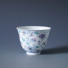 Load image into Gallery viewer, Wood Fired Doucai Flowers Jingdezhen Porcelain Teacup 柴窑斗彩菊花杯 90ml
