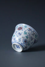 Load image into Gallery viewer, Wood Fired Doucai Flowers Jingdezhen Porcelain Teacup 柴窑斗彩菊花杯 90ml
