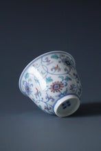 Load image into Gallery viewer, Wood Fired Doucai Flowers Jingdezhen Porcelain Teacup 柴窑斗彩菊花杯 90ml
