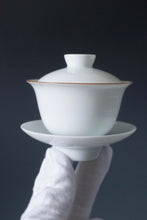 Load image into Gallery viewer, 110ml Classic Jingdezhen Porcelain Gaiwan with Brown Rim 甜白小福圆盖碗
