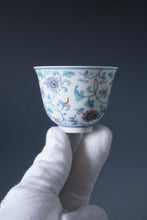 Load image into Gallery viewer, Wood Fired Doucai Flowers Jingdezhen Porcelain Teacup 柴窑斗彩菊花杯 90ml
