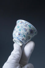 Load image into Gallery viewer, Wood Fired Doucai Flowers Jingdezhen Porcelain Teacup 柴窑斗彩菊花杯 90ml
