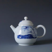 Load image into Gallery viewer, Qinghua Sleeping Cat Jingdezhen Fine Porcelain Teapot by Master KuangShi 青花匡石手绘懒猫巨轮珠 180ml
