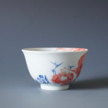 Load image into Gallery viewer, 115ml Qinghua Bird and Rock Jingdezhen Porcelain Teacup by KuangShi 青花匡石手绘鸟石杯
