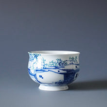 Load image into Gallery viewer, 75ml Qinghua Hometown Jingdezhen Porcelain Teacup by KuangShi 青花匡石手绘故乡杯
