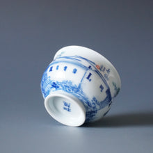 Load image into Gallery viewer, 75ml Qinghua Hometown Jingdezhen Porcelain Teacup by KuangShi 青花匡石手绘故乡杯
