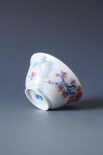 Load image into Gallery viewer, 60ml Qinghua Plum Blossoms Jingdezhen Porcelain Teacup by KuangShi 青花匡石手绘梅花杯
