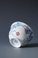 Load image into Gallery viewer, Wood Fired Doucai Morning Glory Jingdezhen Porcelain Teacup 柴窑斗彩牵牛花杯 115ml
