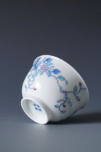 Load image into Gallery viewer, Wood Fired Doucai Morning Glory Jingdezhen Porcelain Teacup 柴窑斗彩牵牛花杯 115ml
