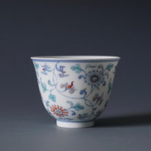 Load image into Gallery viewer, Wood Fired Doucai Flowers Jingdezhen Porcelain Teacup 柴窑斗彩菊花杯 90ml
