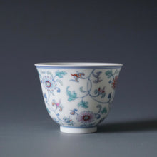 Load image into Gallery viewer, Wood Fired Doucai Flowers Jingdezhen Porcelain Teacup 柴窑斗彩菊花杯 90ml
