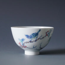 Load image into Gallery viewer, Wood Fired Doucai Bird and Banana Leaf Jingdezhen Porcelain Teacup 柴窑斗彩蕉叶杯 100ml
