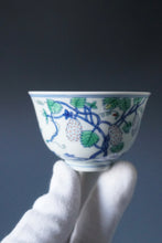Load image into Gallery viewer, Doucai Grapes Jingdezhen Porcelain Teacup 斗彩成化葡萄杯 105ml
