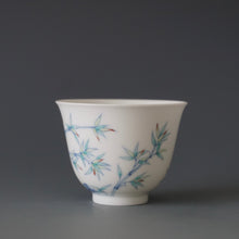 Load image into Gallery viewer, Wood Fired Doucai Bamboo and Stone Jingdezhen Porcelain Teacup 柴窑斗彩石竹杯 90ml
