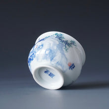 Load image into Gallery viewer, 80ml Qinghua Hometown Courtyard Porcelain Teacup by KuangShi 青花匡石故乡庭院杯
