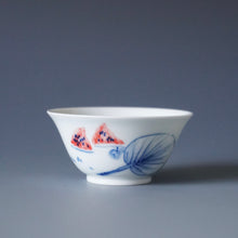 Load image into Gallery viewer, 60ml Qinghua Watermelon and Fan Porcelain Teacup by KuangShi 青花匡石手绘消暑枇杷杯
