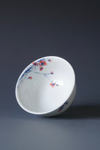 Load image into Gallery viewer, 85ml Qinghua Birds and Flowers Bringing Spring Porcelain Teacup by KuangShi 青花匡石手绘花鸟开春杯
