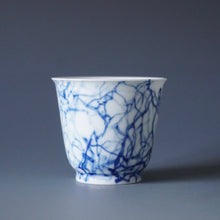 Load image into Gallery viewer, 85ml Qinghua Birds on the Tree Porcelain Teacup by KuangShi 青花匡石手绘花鸟麻雀杯
