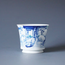 Load image into Gallery viewer, 85ml Qinghua Water Town Jingdezhen Porcelain Teacup by KuangShi 青花匡石手绘水乡杯
