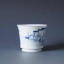 Load image into Gallery viewer, 85ml Qinghua Water Town Jingdezhen Porcelain Teacup by KuangShi 青花匡石手绘水乡杯
