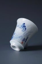 Load image into Gallery viewer, 60ml Qinghua Early Spring Sparrow Jingdezhen Porcelain Teacup by KuangShi 青花匡石手绘麻雀春早杯
