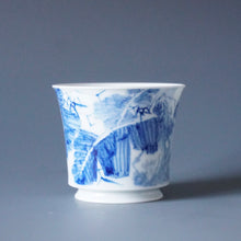 Load image into Gallery viewer, 85ml Qinghua Birds and Banana Tree Porcelain Teacup by KuangShi 青花匡石手绘花鸟蕉荫杯
