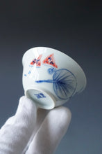 Load image into Gallery viewer, 60ml Qinghua Watermelon and Fan Porcelain Teacup by KuangShi 青花匡石手绘消暑枇杷杯

