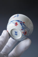 Load image into Gallery viewer, 85ml Qinghua Birds and Flowers Bringing Spring Porcelain Teacup by KuangShi 青花匡石手绘花鸟开春杯

