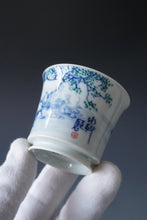 Load image into Gallery viewer, 85ml Qinghua Water Town Jingdezhen Porcelain Teacup by KuangShi 青花匡石手绘水乡杯
